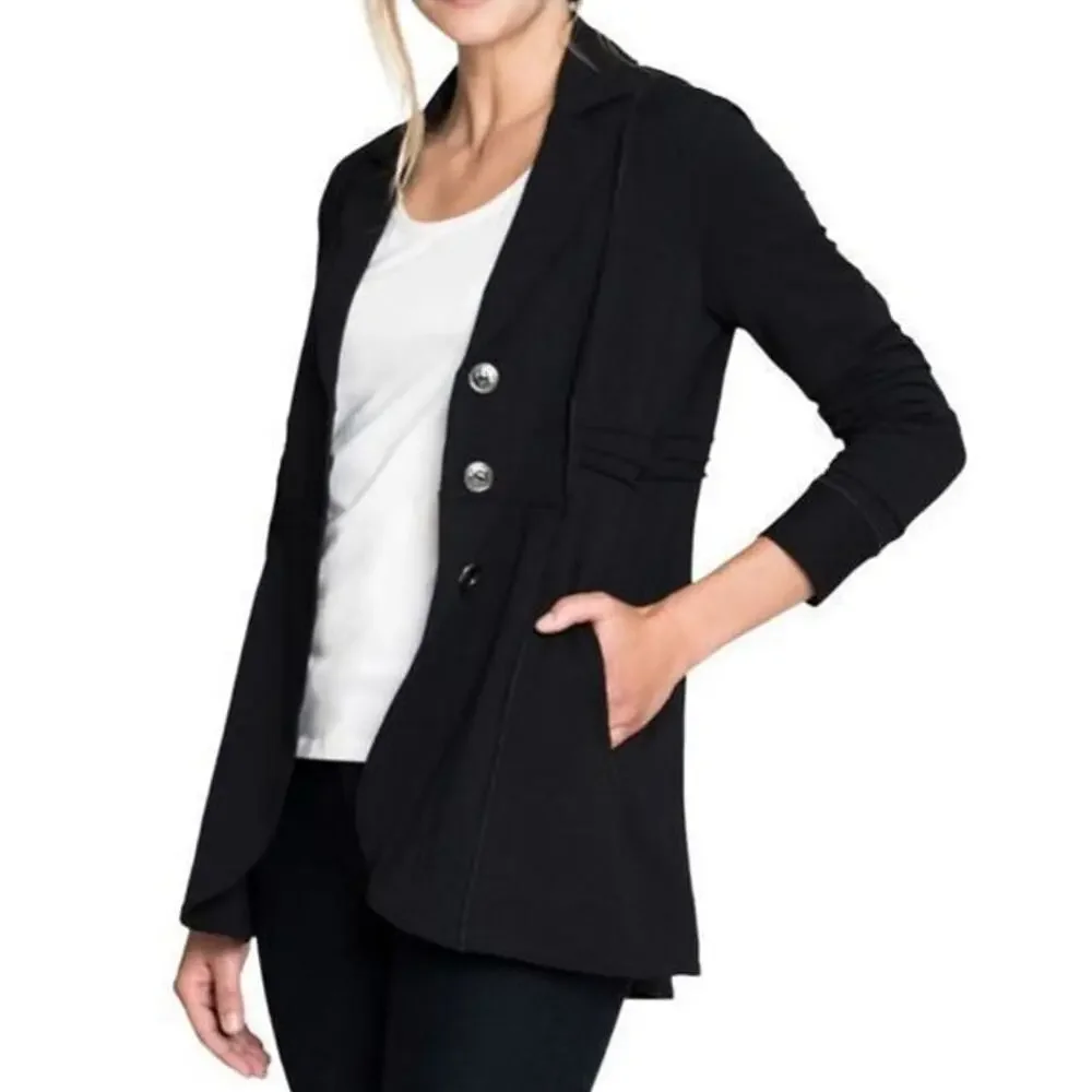 Nic+Zoe Tree Button Seamed Riding Jacket Blazer Size X Small Black New